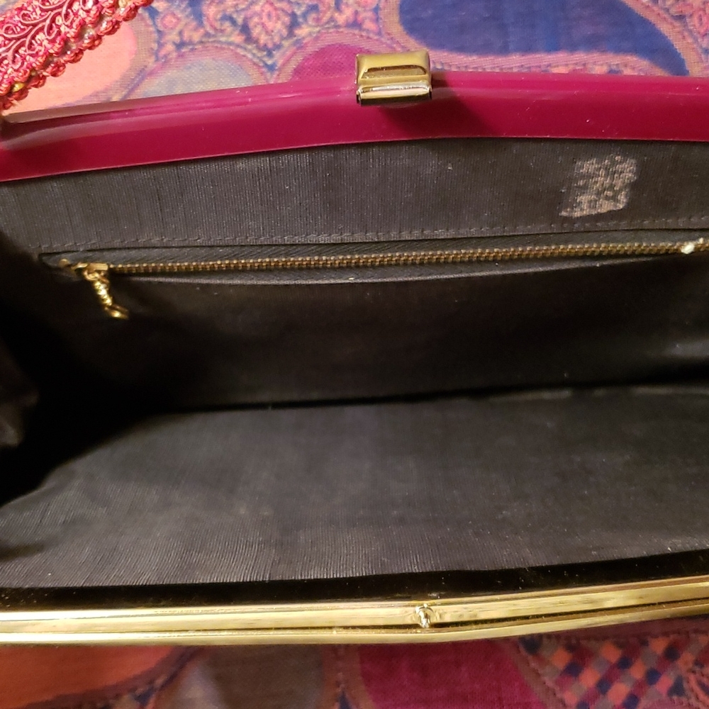 SALE Vintage Red Patten Leather and Suede Handbag - Picture 4 of 8